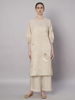 DOUX AMOUR - Breeze Ivory Chanderi Patch Work Kurta with Pant