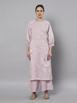 DOUX AMOUR - Breeze Pink Chanderi Patch Work Kurta with Pant