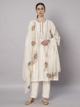 DOUX AMOUR - Breeze Trail Ivory Thread Work Kurta With Pant and Dupatta