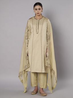 DOUX AMOUR - Breeze Trail Green Thread Work Kurta With Pant and Dupatta
