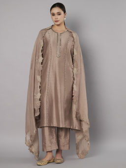 DOUX AMOUR - Breeze Trail Brown Thread Work Kurta With Pant and Dupatta
