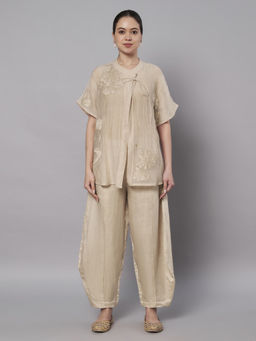 DOUX AMOUR - Florette Nude Chnaderi Embroidered Co-ord Set