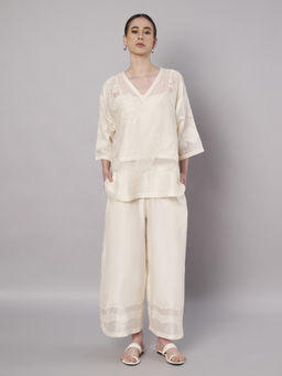 DOUX AMOUR - Garden Sheer Ivory Embroidered Tunic With Pant