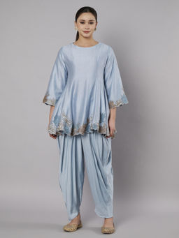 DOUX AMOUR - Meadow Blue Short Kali Kurta With Dhoti