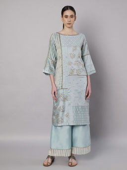 DOUX AMOUR - Spring Collage Blue Embroidered Kurta With Pant