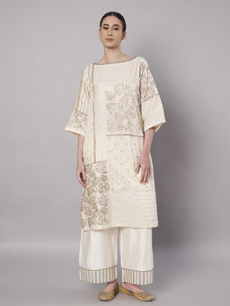 DOUX AMOUR - Spring Collage Ivory Embroidered Kurta With Pant