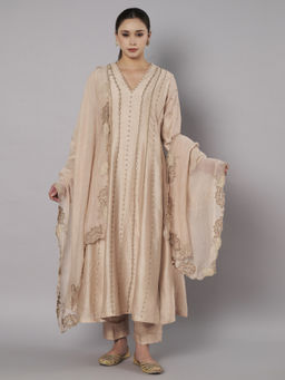 DOUX AMOUR - Spring Halo Nude Embroidered Anarkali With Pant