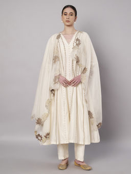 DOUX AMOUR - Spring Halo Ivory Embroidered Anarkali With Pant