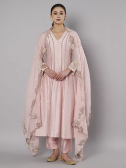 DOUX AMOUR - Spring Halo Pink Embroidered Anarkali With Pant