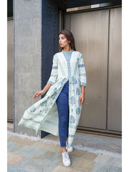 The Home Affair - Aqua Pure Cotton Floral A-Line Maxi Dress