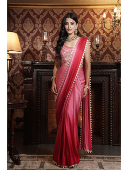 SURABHI ARYA - Pink Ombre Embellished Saree With Stiched Blouse with Stitched