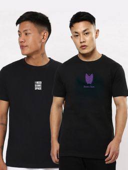 Bewakoof - Mens Black Graphic Printed T-shirts (Set of 2)