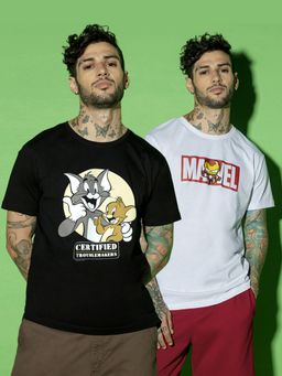 Bewakoof - Mens Black & White Graphic Printed T-Shirts (Set of 2)