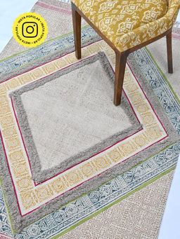 ART AVENUE - Adha Hand Block Printed Cotton Floor Rug with Tassels