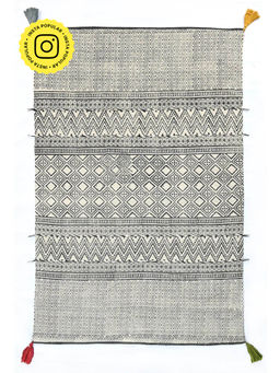 ART AVENUE - Balsam Hand Block Printed Cotton Floor Rug with Tassels