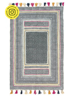 ART AVENUE - Avril Hand Block Printed Cotton Floor Rug with Tassels