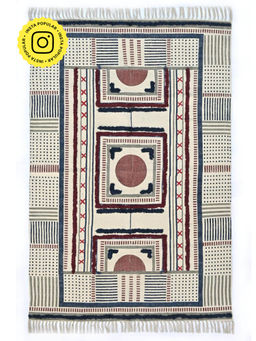 ART AVENUE - Belstaff Hand Block Printed Cotton Floor Rug with Tassels