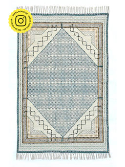 ART AVENUE - Cahier Hand Block Printed Cotton Floor Rug with Tassels