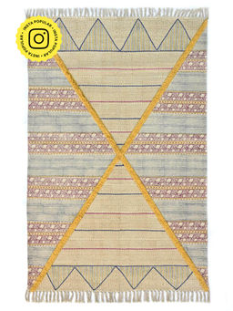 ART AVENUE - Datura Hand Block Printed Cotton Floor Rug with Tassels