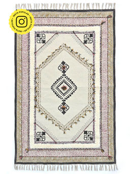 ART AVENUE - Estarie Hand Block Printed Cotton Floor Rug with Tassels