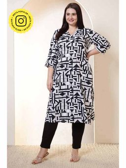 Isadora Life - Plus Size Black and White Geometric Print V Neck Kurta