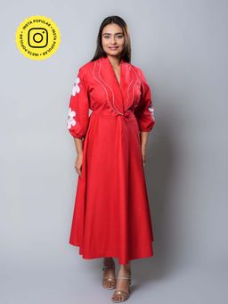 KALALOOM - Red Double Collar Flare Dress