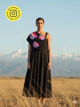 KALALOOM - Black Floral Drawstring Dress