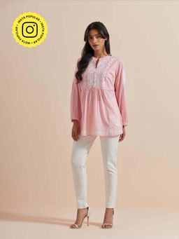 Mukul - Pink Threaded Flora Top
