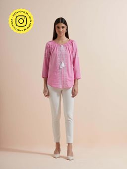 Mukul - Pink Embroidery Top