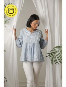 Mukul - Blue The Bloom Embroidered Top