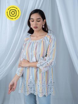 Mukul - Multi Color Filigree Heavy Cutwork Top