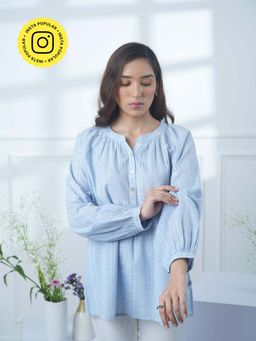 Mukul - Blue Daisy Chain Schiffli Top