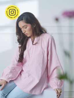 Mukul - Pink Daisy Chain Schiffli Top