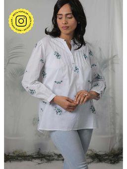 Mukul - White Embroidered Flora Shirt