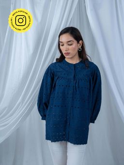Mukul - Navy Blue The Schiffli Cutwork Top