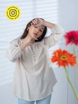 Mukul - Beige Striped Flora Lace Top