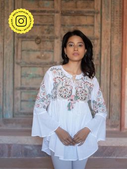 Mukul - White Embellish Meadow Top