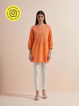 Mukul - Orange Embroidery Top