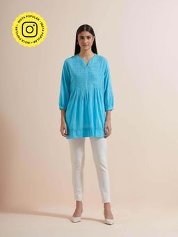Mukul - Turquoise Embroidery Top