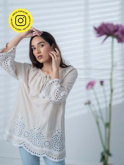 Mukul - Beige The Scalloped Striped Top