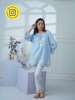 Mukul - Blue The Scalloped Striped Top