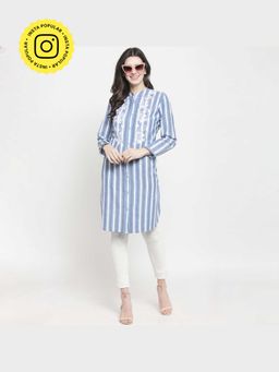 Mukul - Blue Embroidered Cotton Kurta