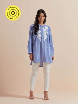 Mukul - Blue Embroidered Cotton Kurta