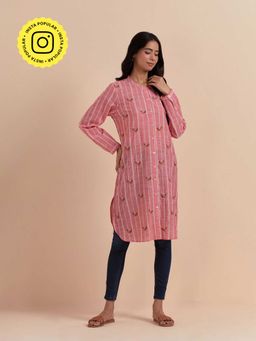Mukul - Pink Embroidered Cotton Kurta