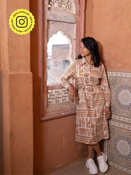 Mukul - Brown Geometric Midi Dress