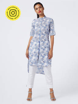 Okhai - Waterfall Flowers Block Printed Kurta