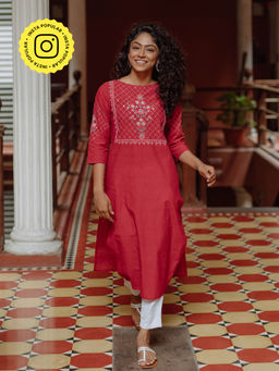 Okhai - Pink Solid Kurta