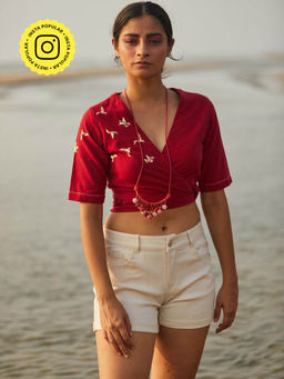 Okhai - Red Embroidered Crop Top