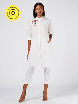 Okhai - White Lily Embroidery Work Kurta