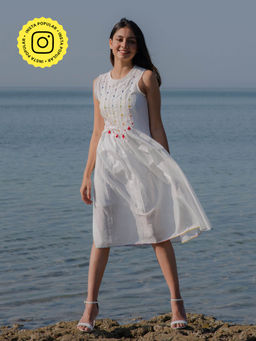 Okhai - 'Reflection' Embroidered Cotton Cambric Dress